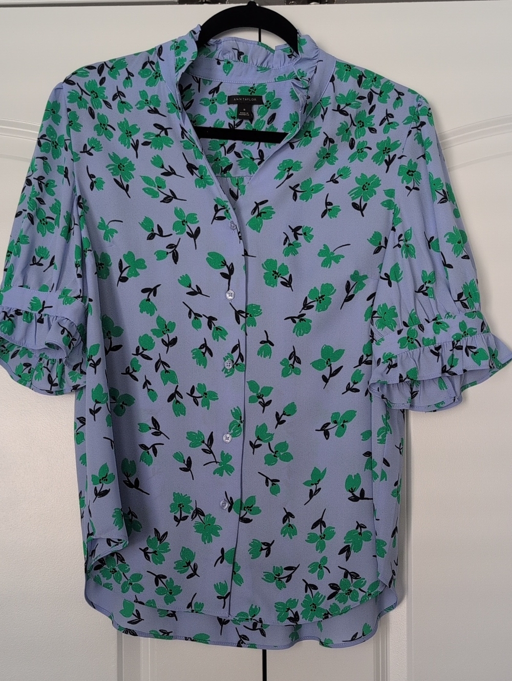 Ann Taylor Button-Front Ruffle Sleeve Blouse
